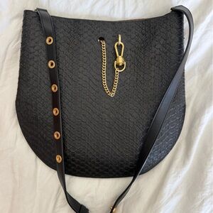 All saints black Textured Shoulder Bag with Gold Accents